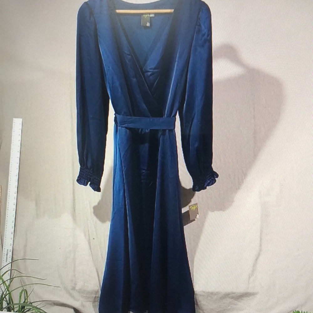 Taylor Blue Long Sleeve V-Neck Sundress